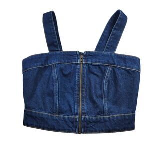 Francesca Harper Heritage Denim Crop Top Blue Jean Square Neck Zip‎ Front L y2k